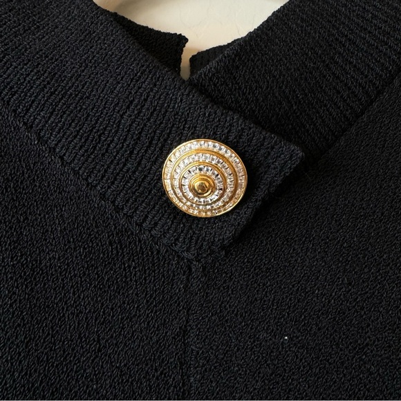 St. John For Saks Fifth Avenue Vintage 80s Knit Mock Neck Black Dress Medium - Picture 2 of 12